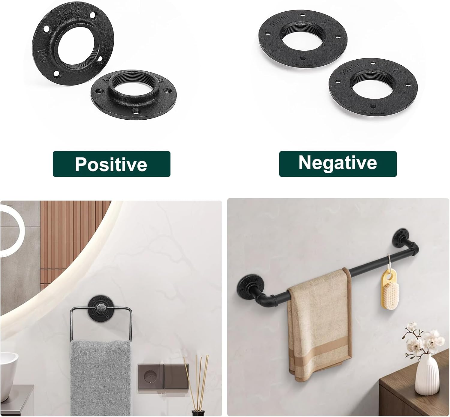 Industrial Pipe Floor Flange, Heavy Duty Malleable Iron Pipe Fittings, Wall Mounted Vintage DIY Threaded Flange for Decoration Steampunk Furniture Vintage Project, Black(4 Pack, 2 Inch)