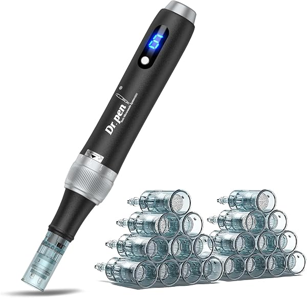 Dr.pen Microneedling Pen for Home Use - DR.PEN HANDPIECE with 20Pcs Replacement Cartridges -Professional Skin Care Tool Beauty Kit for Man and Women - 0-2.5mm - Dermal Roller Stamp Pen for Face, Hair, Beard, Scalp - 1