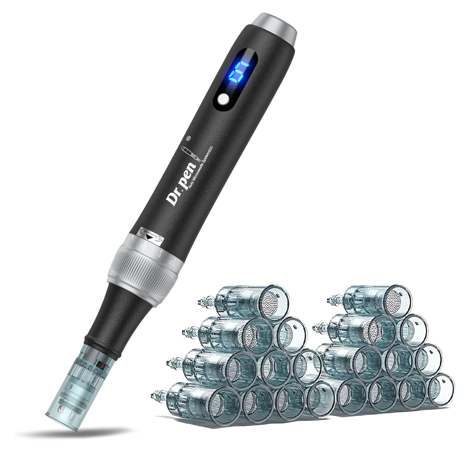 Dr.pen Microneedling Pen for Home Use - DR.PEN HANDPIECE with 20Pcs Replacement Cartridges -Professional Skin Care Tool Beauty Kit for Man and Women - 0-2.5mm - Dermal Roller Stamp Pen for Face, Hair, Beard, Scalp - 2