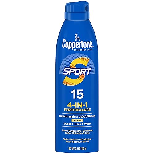 Coppertone Spray protector solar deportivo, protector solar de amplio espectro SPF 15, resistente al agua, 5.5 onzas