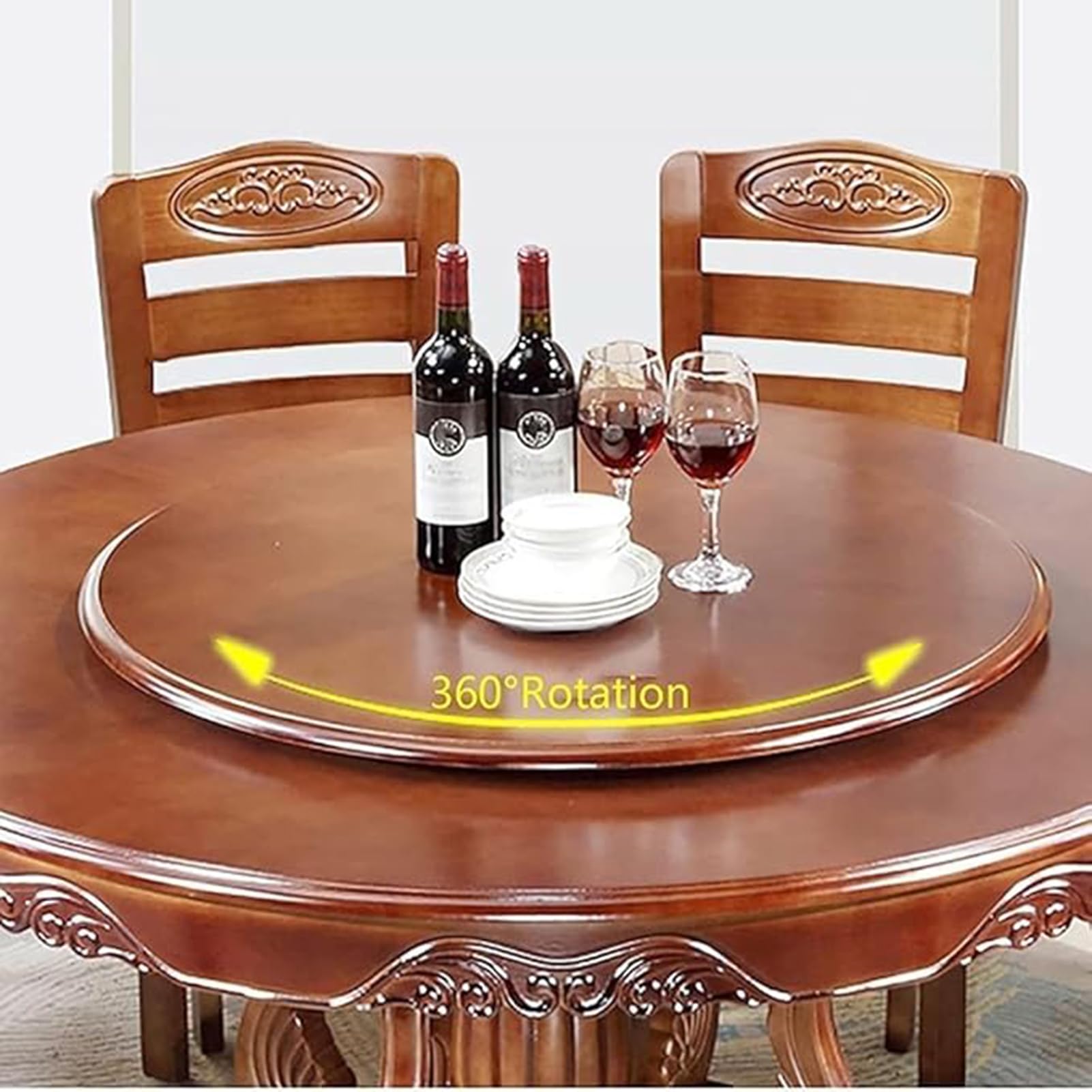 Lazy Susan Drehteller Holz 60 cm Drehplatte 360° Drehbare Servierplatte Leisen Drehmechanismus Rund für Festessen Familienabende Stilvolle Tischdekoration Organizer Einfache Handhabung