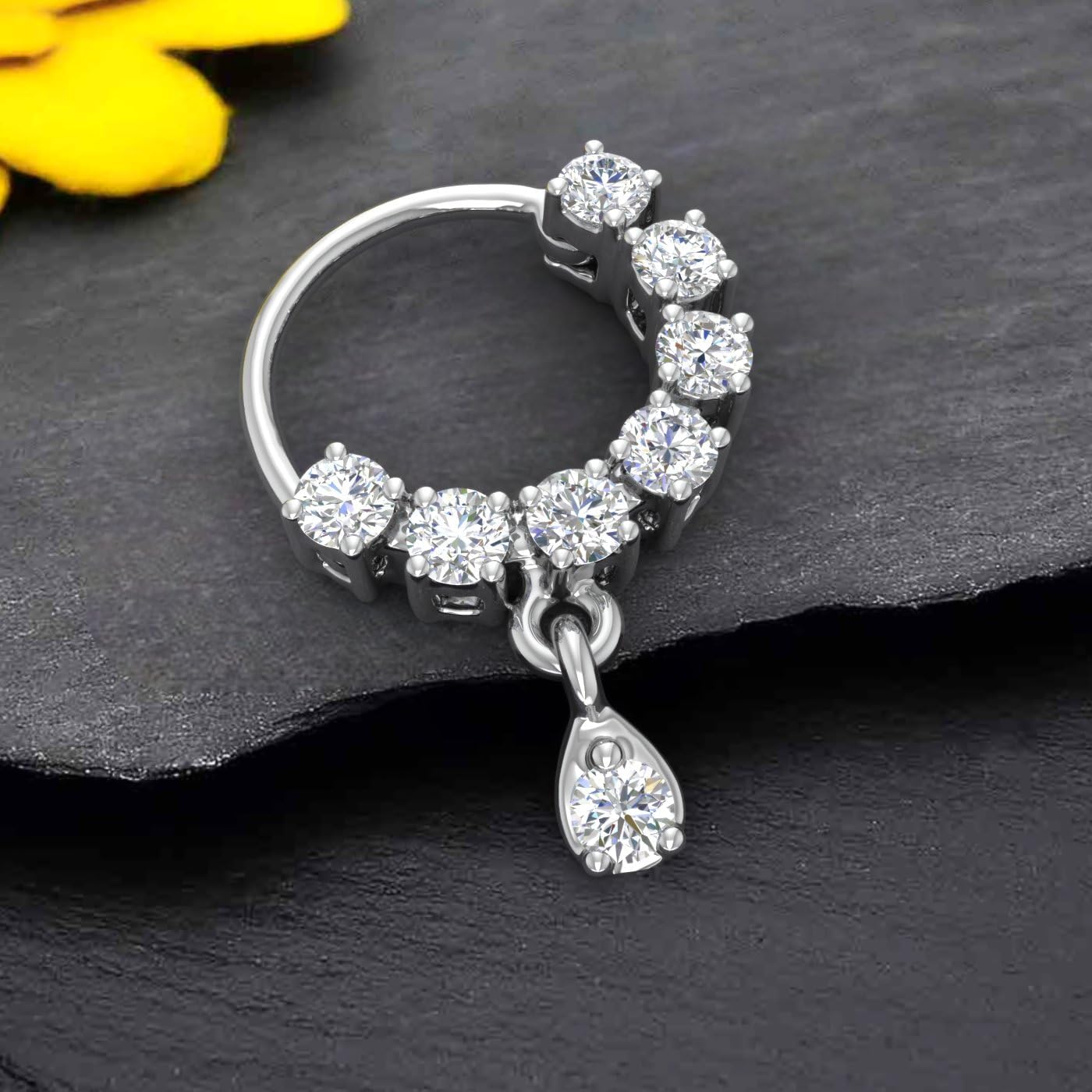 FINEROCK 1/10 Carat Diamond Drop Nose Pin in 14K Gold
