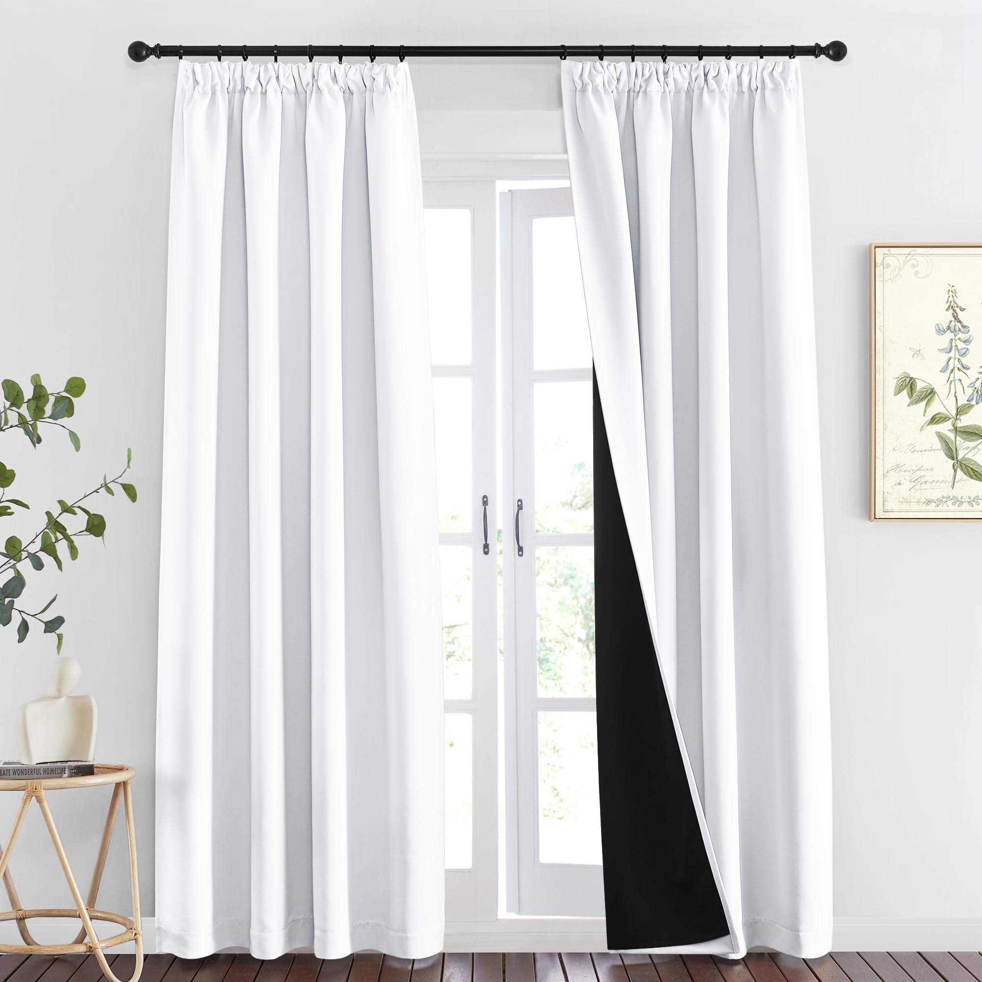 PONY DANCE Thermal Insulated Blackout Curtains 2 Pieces White Curtains Salon Thermal Insulated Curtains Cold and Heat for Rail with Hooks Long Curtains for Windows, 140 x 260 cm, White Global Recycled Standard Global Recycled Standard OEKO-TEX STANDARD 100 Global Recycled Standard