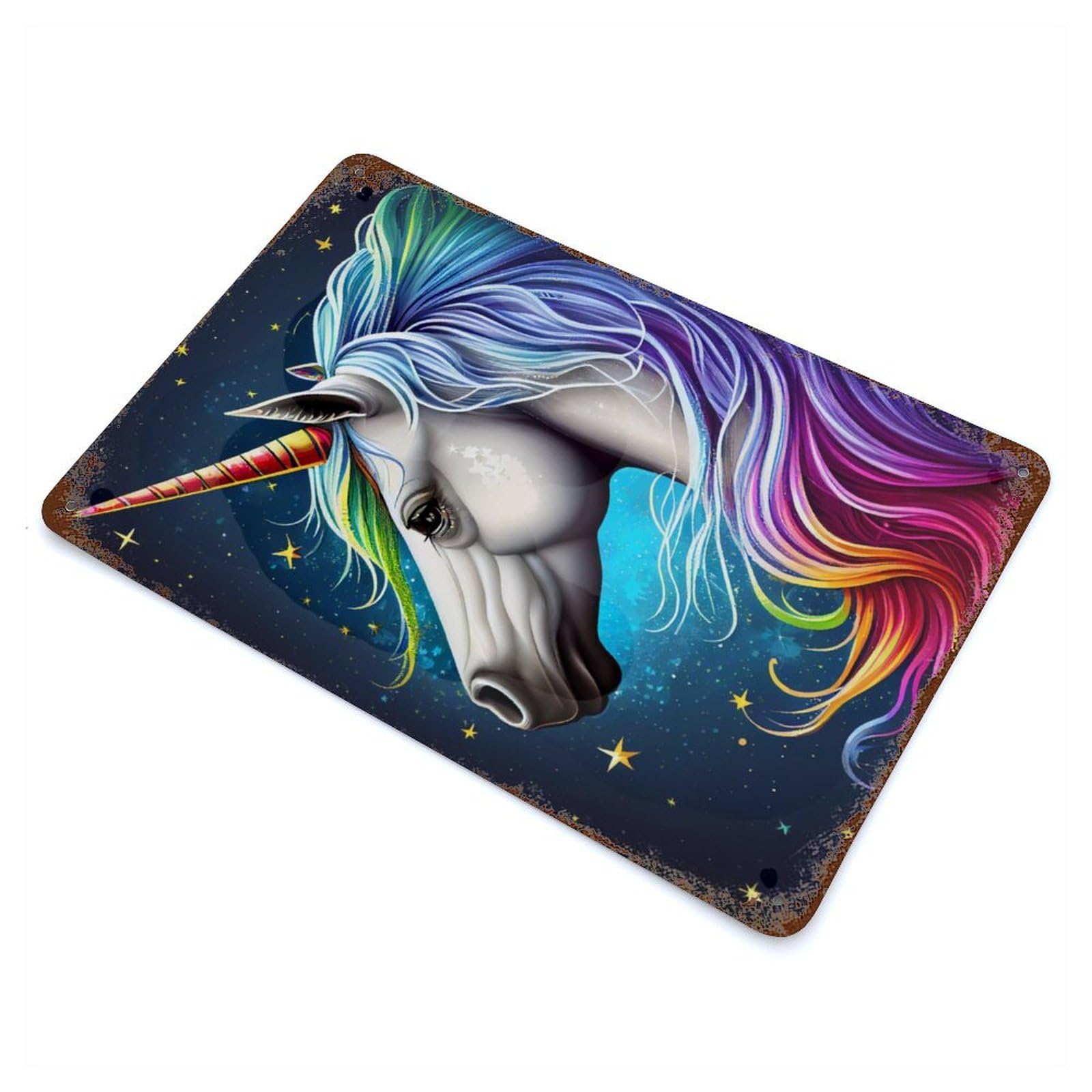 Unicorn Rainbow Decorative Tin Sign 11.8"x7.9", Rustic Home Decor for Garage, Pub Or Kitchen