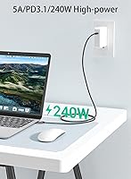 Vista 4 de Cable de carga súper rápida USB C a USB C de 20 pies y 240 W, cable de carga trenzado de nailon tipo C a tipo C compatible con iPhone 15, iPad Air