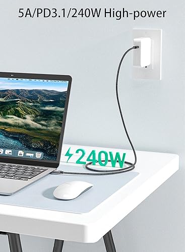 Miniatura 4 de Cable USB-C a USB-C de 20 pies de 240 W, cargador tipo C a tipo C, cable de carga rápida MacBook compatible con MacBook Pro, iPad Air Mini 6,