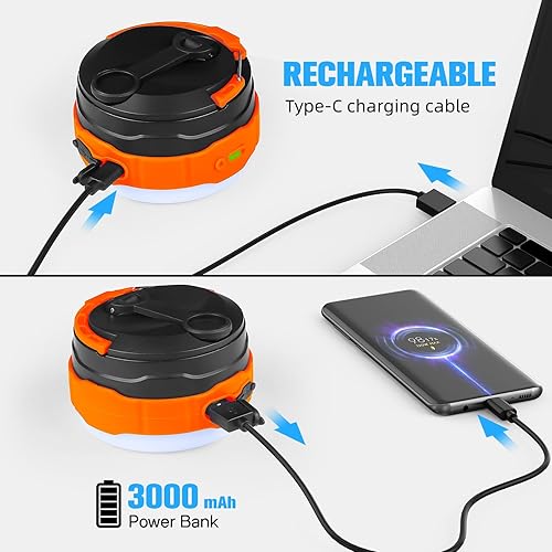 Miniatura 4 de AUYKTE Luz LED recargable para campamento, linterna de campamento de manivela, luces portátiles USB, 10 modos de luz, adecuada para emergencias,