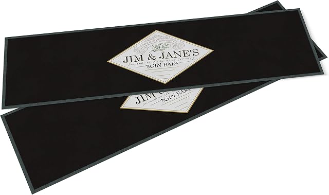 Purple Print House Personalised Bar Runner - Custom Text Rubber Bar Mat - Cucumber Gin Bar - Home Bar Accessories for home pub (Small - 440x250)