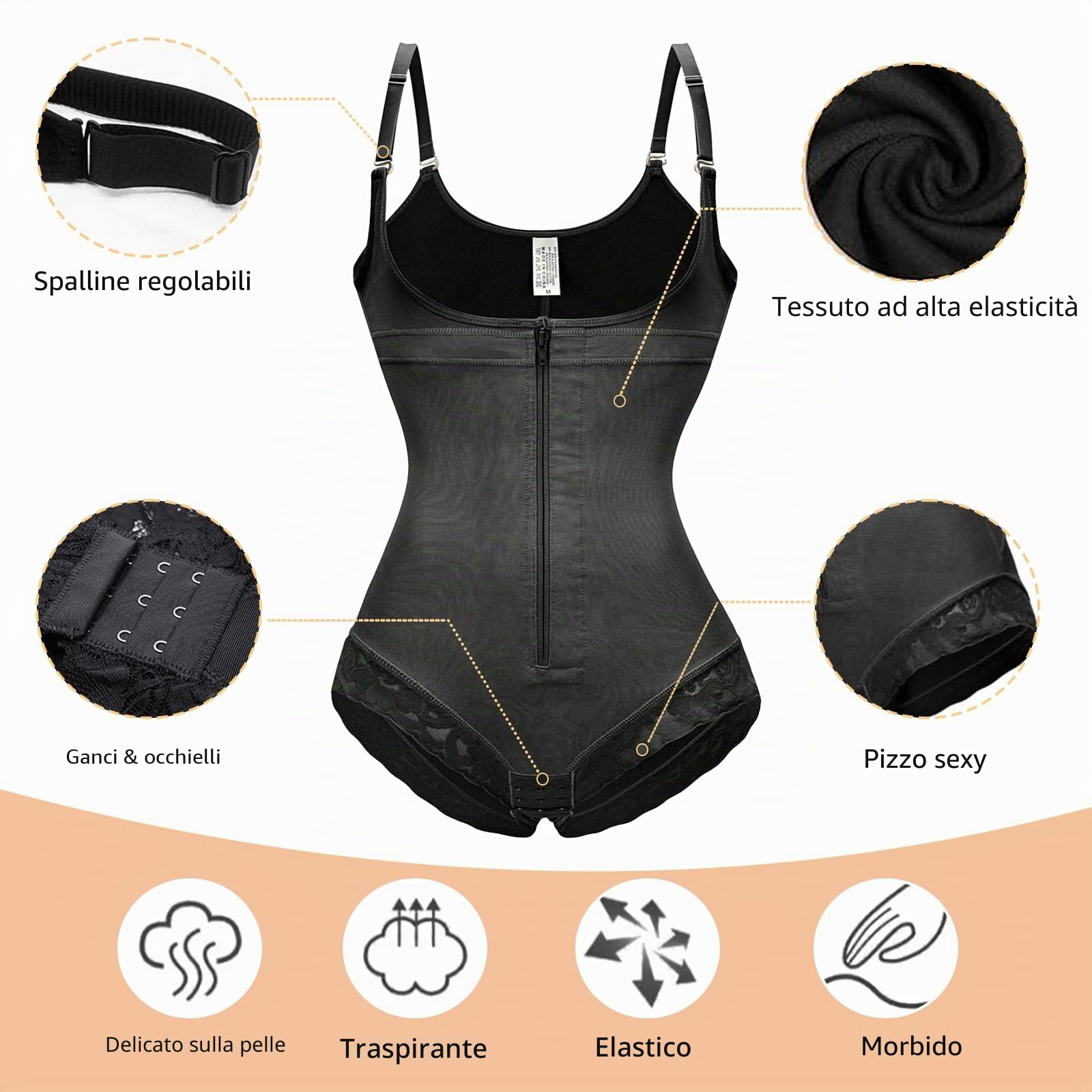 Body Contenitivo Modellante Donna Intimo Shapewear Snellente - Pancera Contenitiva, Corsetto Dimagrante con Effetto Push-up, Guaina Pancia Piatta e Spallino Regolabile