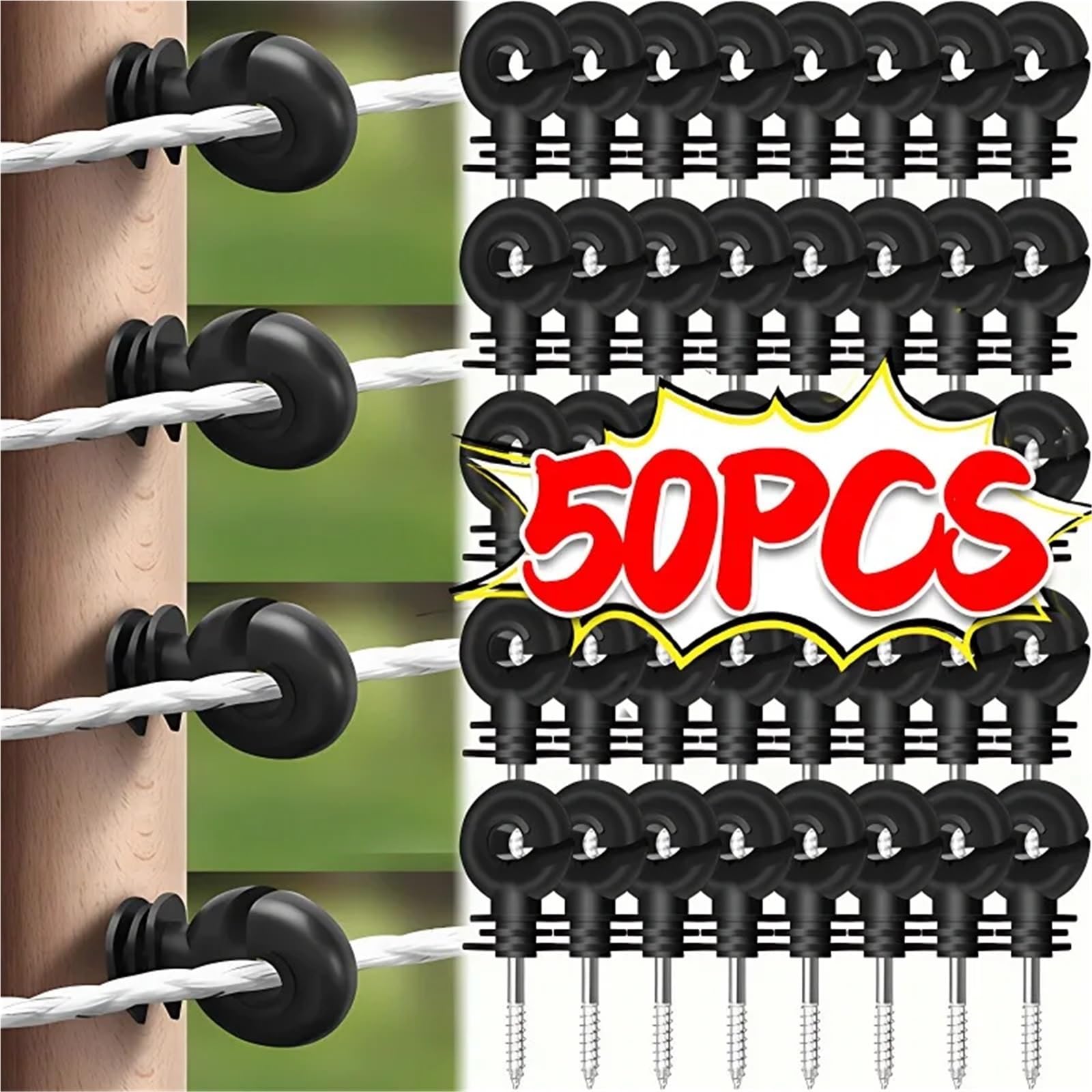 Isolanti elettrici a vite per recinzioni, 50 pezzi, accessori di sicurezza per il giardino agricolo per filo/tubo, ideali per attrezzature agricole e uso esterno