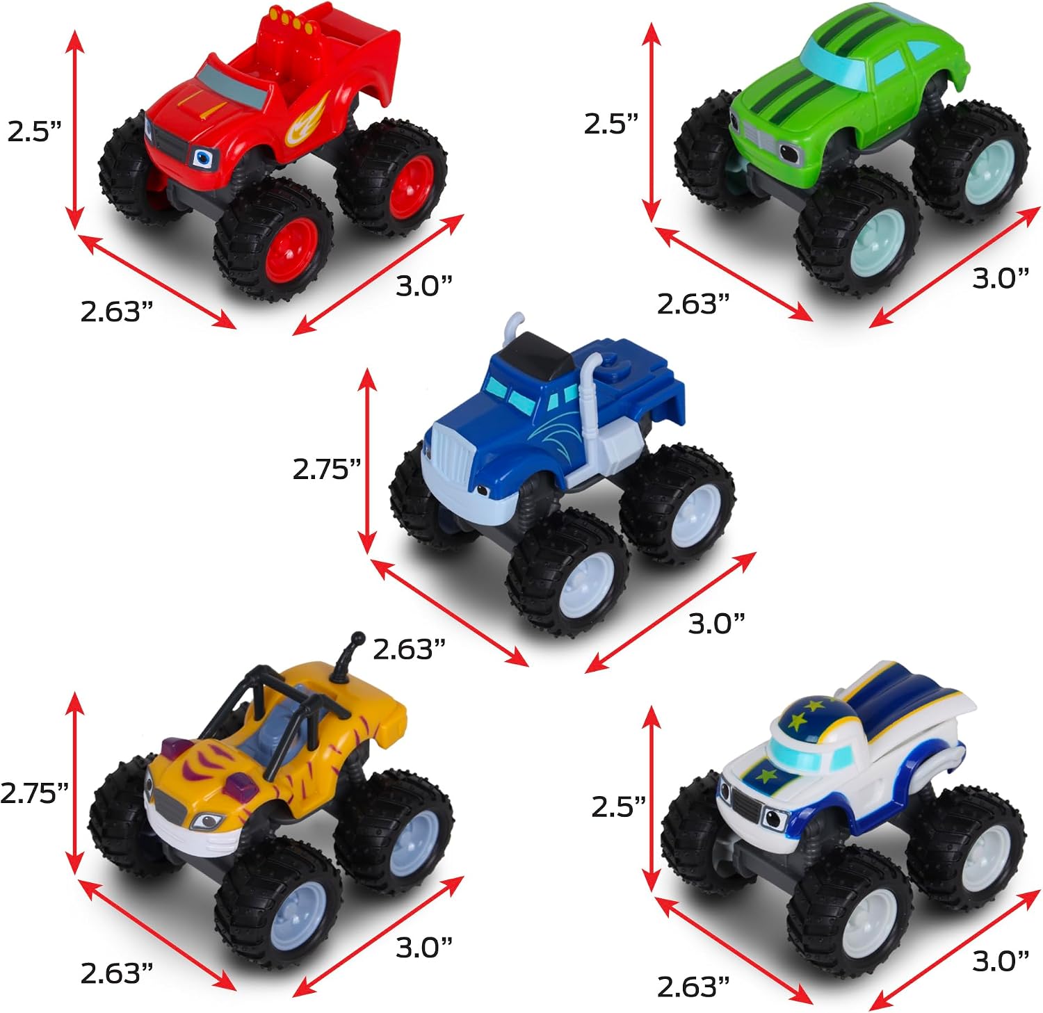 NKOK Blaze and The Monster Machines (Free-Wheel) 5PK (Blaze, Pickle, Crusher, Stripes & Darington); No Batteries Required; Grippy Tires; STEM; Officially Licensed