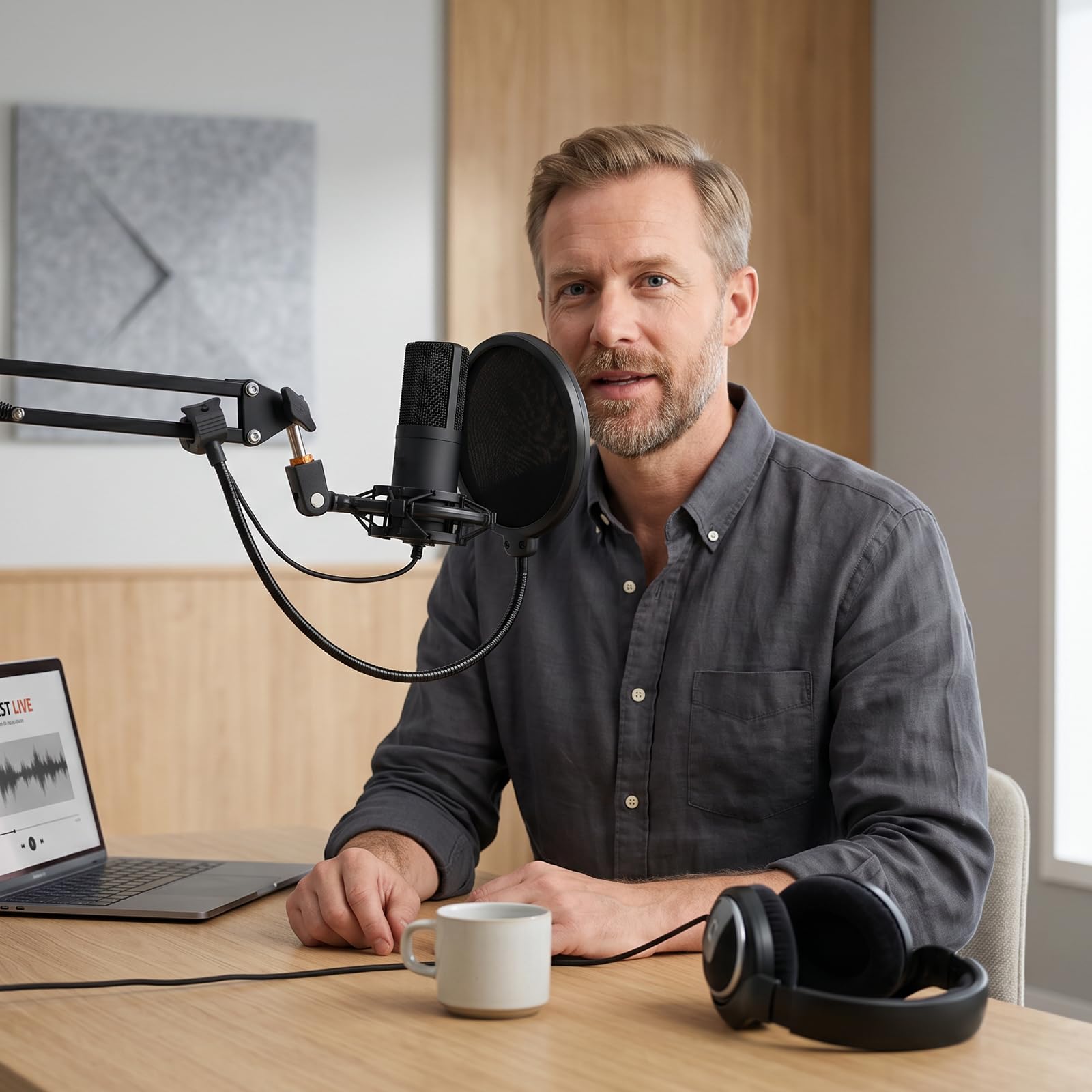 FIFINE Streaming Mikrofon PC mit Arm, USB Mikrofon PS4 PS5, Microphone für Gaming Podcast Studio, Popfilter, Shock Mount