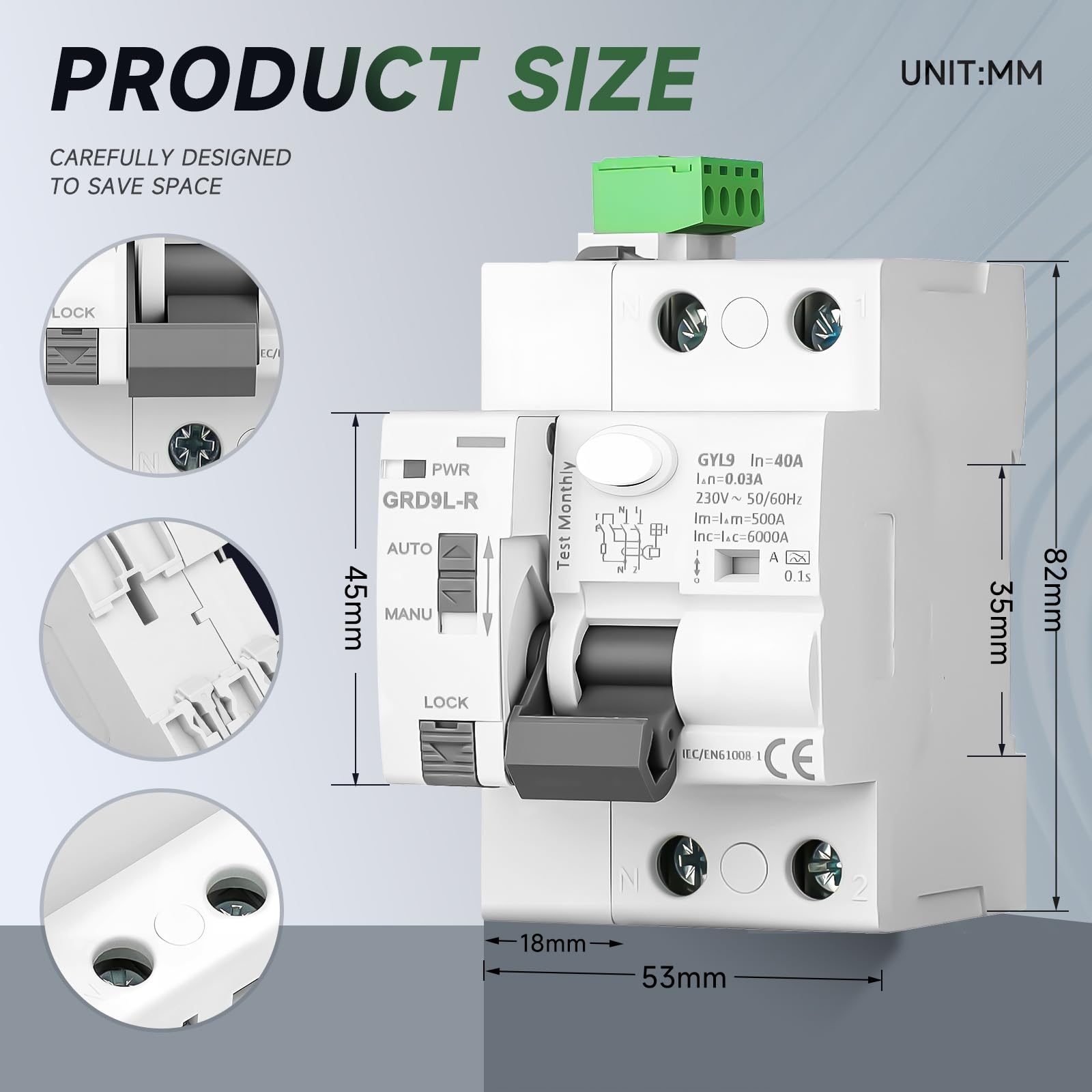 Wyłączniki GRD9L R GYL9 2P 220 V Moduł GRD9L-R + typ AC GYL9-2P-40A-30mA-AC220V)