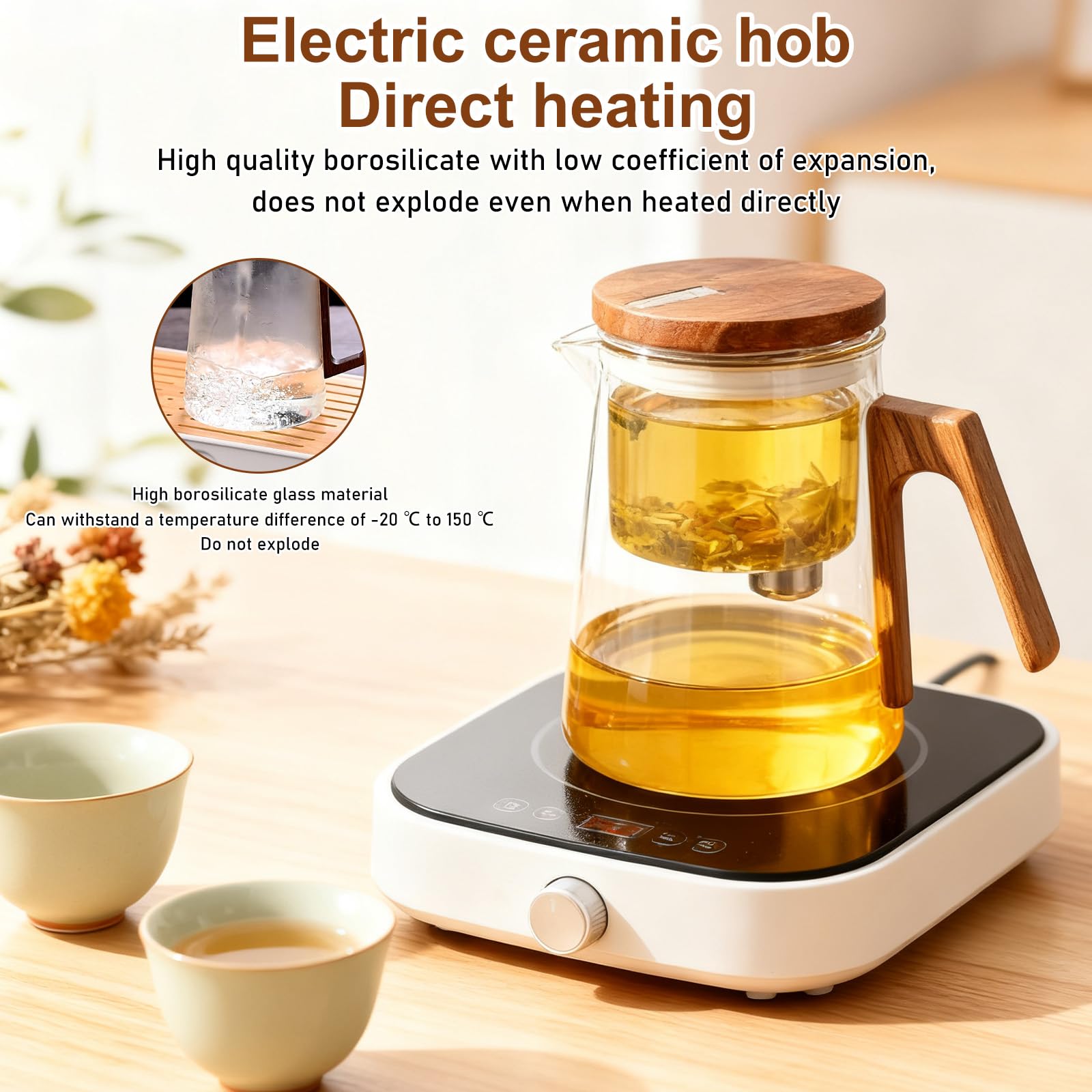 Teekanne Glas mit Sieb, 700ml Teezubereiter für Losen Tee mit Magnet Sauger-Deckel, Glass Teapot, Drücker-Teekanne, Teeliebhaber Geschenke, Hochborosilikatglas, Tea Maker für Zuhause und Büro