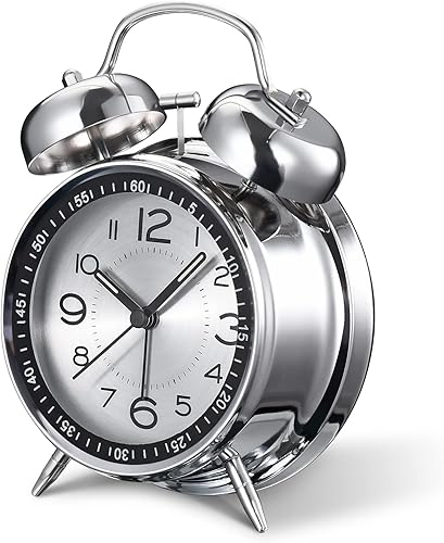 Miniatura 9 de Cadmos Reloj despertador alto para adultos que duermen pesadamente, retro de 4 pulgadas, silencioso, sin tictac, de cuarzo, con luz de fondo, doble