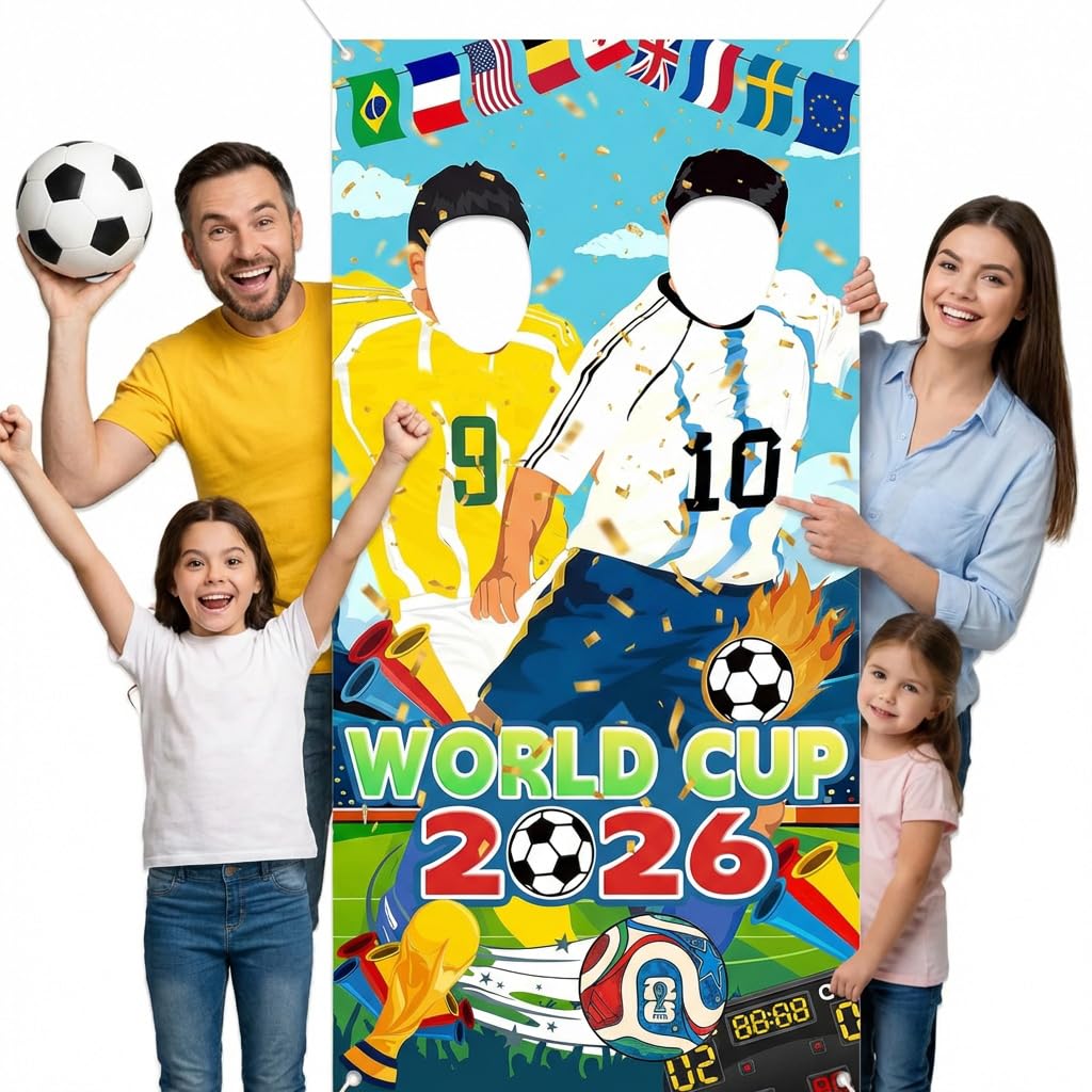 2026 Football Soccer Photo Banner,Giant Face-in-Hole Photo Prop for World Cup Football 2026,180x90cm Vivid Stadium Banner,Interactive World Cup 2026 Decorations&Gift Merchandise (C)