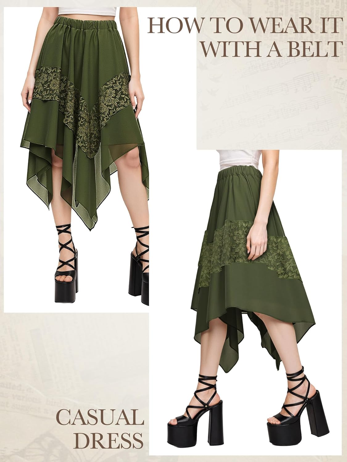 Women Renaissance Fairy Skirt Y2K Flowy Skirt Asymmetrical Layered Lace High Waist Gothic Boho Pirate Costume - Image 5