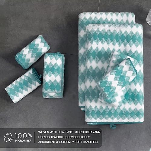 Miniatura 7 de Juego de 2 toallas de mano de 16 x 31 pulgadas, juego de toallas de baño de microfibra ultra suaves, altamente absorbentes, de secado rápido,