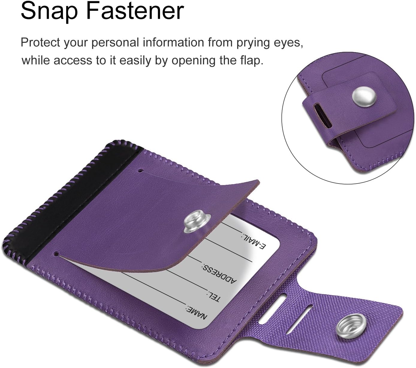 2 Pack Luggage Tags, Fintie PU Leather Name ID Labels with Privacy Cover for Travel Bag Suitcase (Genuine Leather-Purple) : Clothing, Shoes & Jewelry