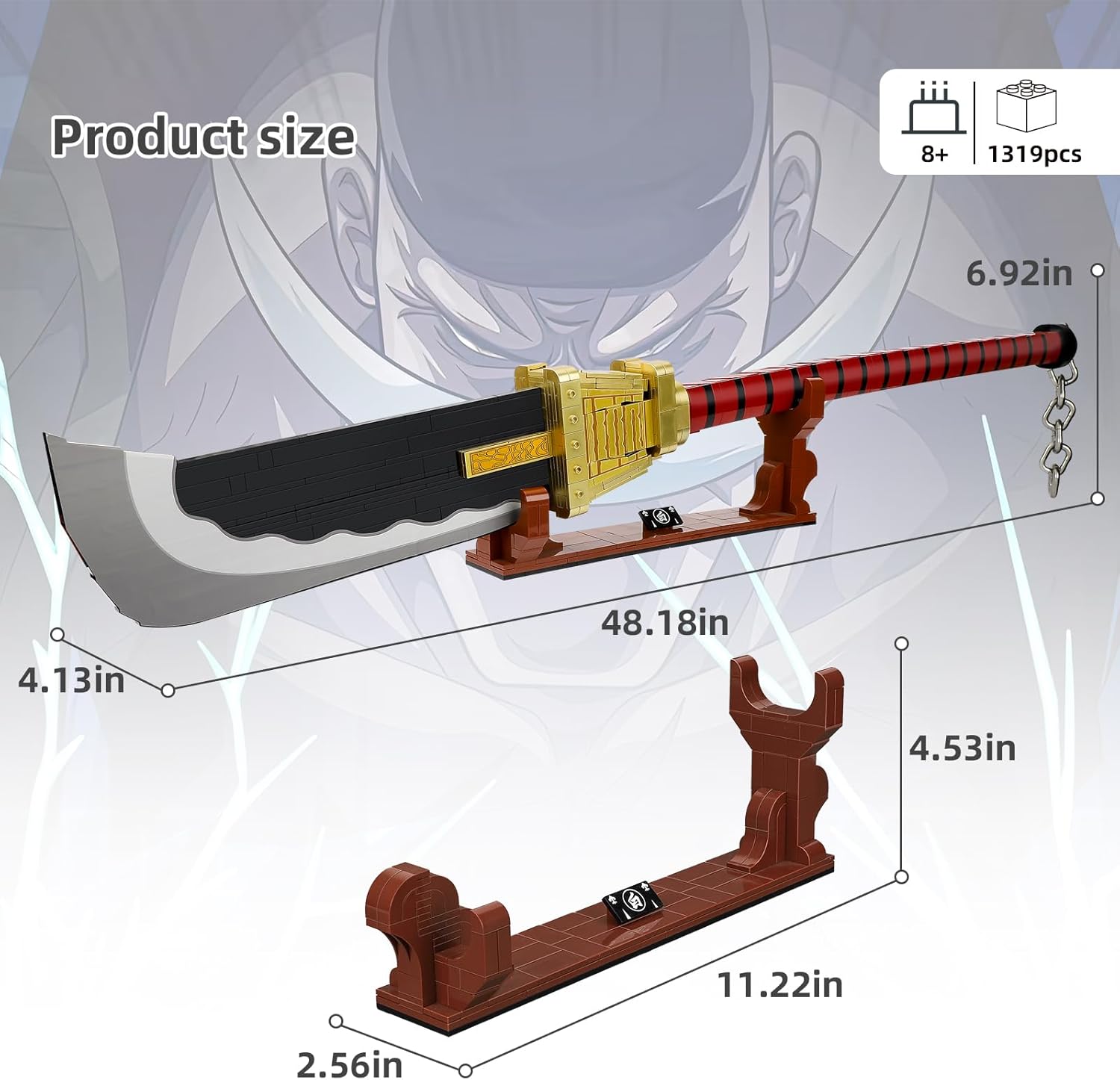 TOY PLAYER One Priate Piece Edward Newgate Katana (48 in) Compatible with Lego, Cosplay Whitebeard Falchion with Scabbard and Stand, Katana Building Set, Gift for Anime Fans(1319 Pcs)
