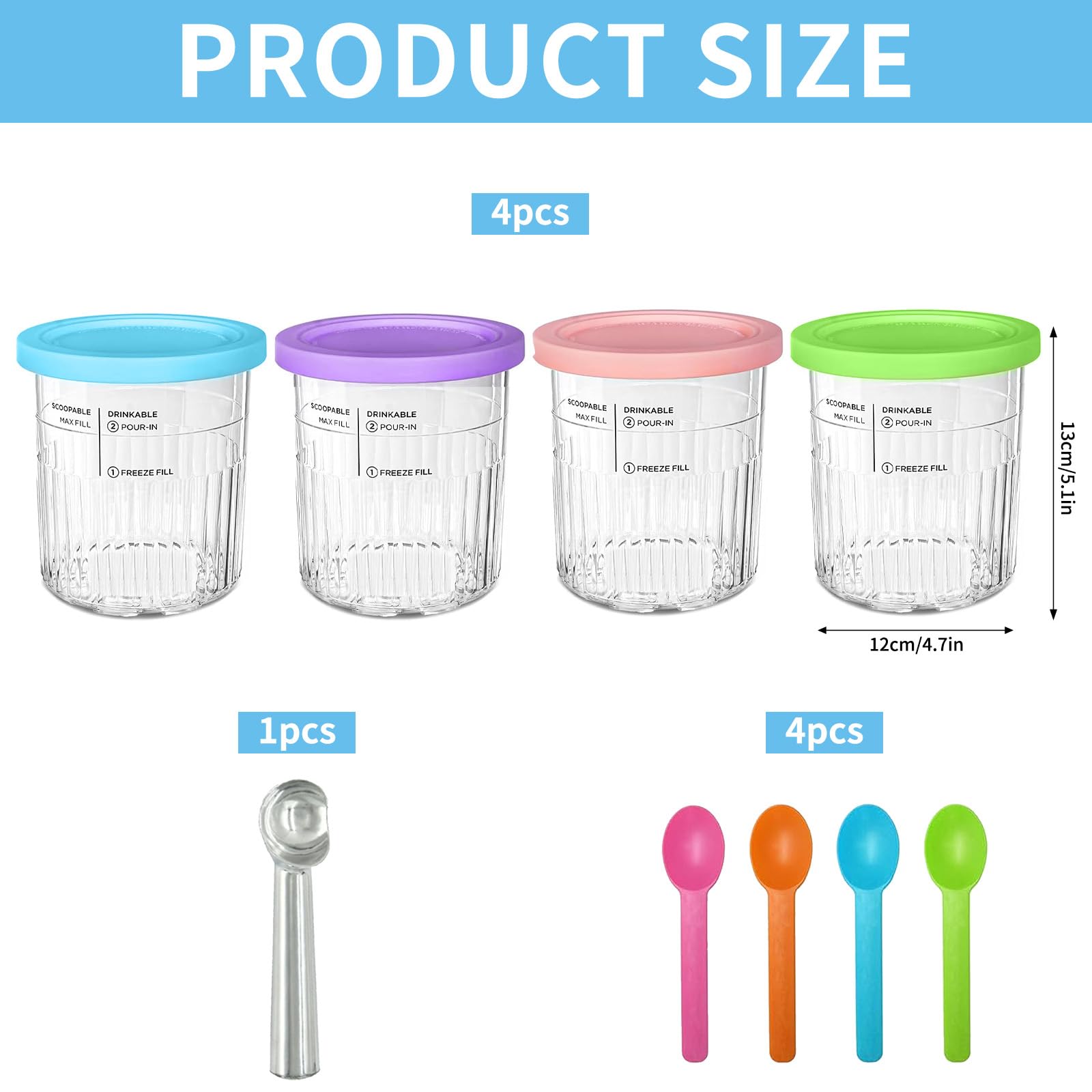 Recipiente para Helados,4 Piezas Accesorios para Recipiente para Hacer Helados 680ML,Recipiente Creami para Máquina de Helado Ninja Creami,para la Serie NC501 NC500,Sin BPA