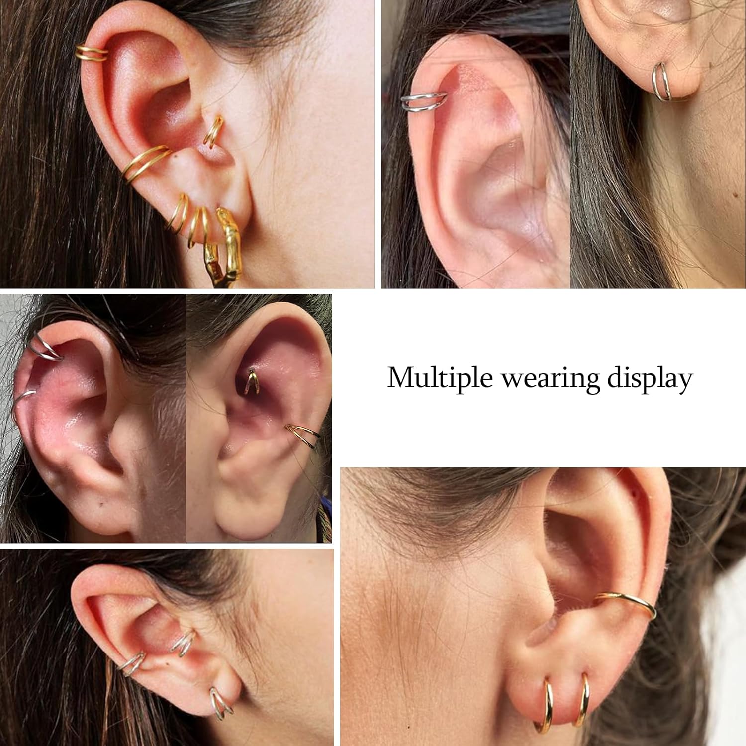 2Pcs Titanium Nose Rings Hoop 20G 18G 16G Double Hoop Nose Ring Diameter 6mm to 10mm Cartilage Helix Daith Rook Earring Hinged Septum Segment Ring Clicker Piercing Silver-Gold-Rose Gold-Black - Image 4