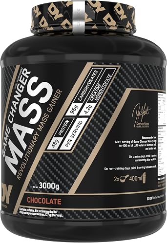 DY Nutrition Game Changer Mass Gainer Powder 3Kg 20 Servings High-Protein Lean Muscle Supplement with Creatine, Carbohydrates, BCAAs, L-Glutamine, Vitamins & Minerals for Recovery (Chocolate)