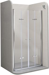 Lena Duschtür 88x195 cm Nischentür in Klarglas, Falttür mit 6mm ESG Sicherheitsglas, Nanobeschichtung, Hebe-Senkmechanismus, Verstellbereich 88–92 cm, DTSC