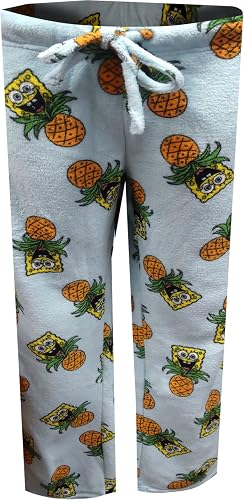 SPONGEBOB SQUAREPANTS Womens SpongeBob and Pineapples Plush Junior Cut Lounge Pa