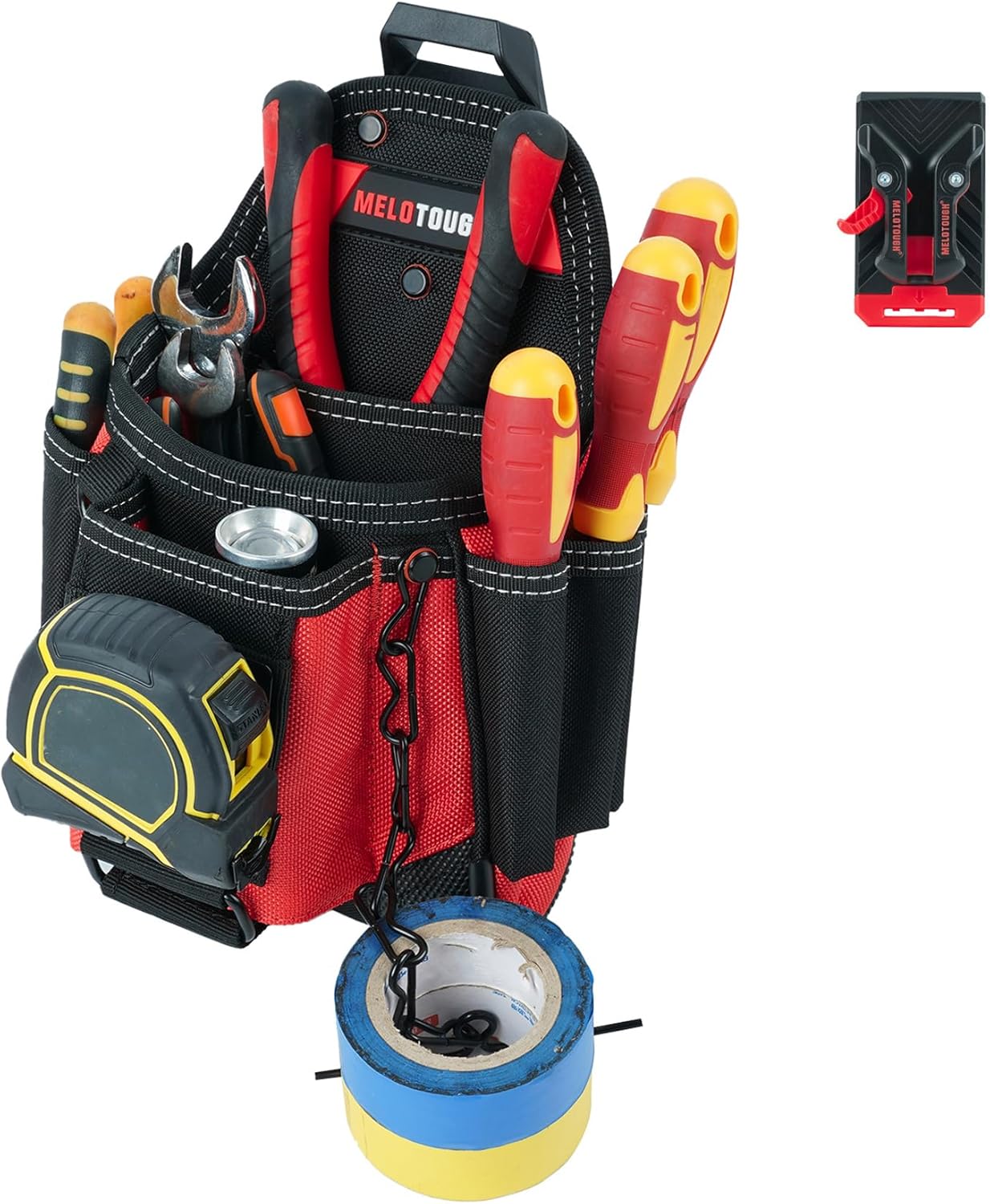 MELOTOUGH Small Electrician Tool Pouch Nail Screw Work Pocuh Tool Belt Pouch with Belt Clip Attachment Tradesman Tool Bag Pouch with Hammer Loop Electrician Tool Holster