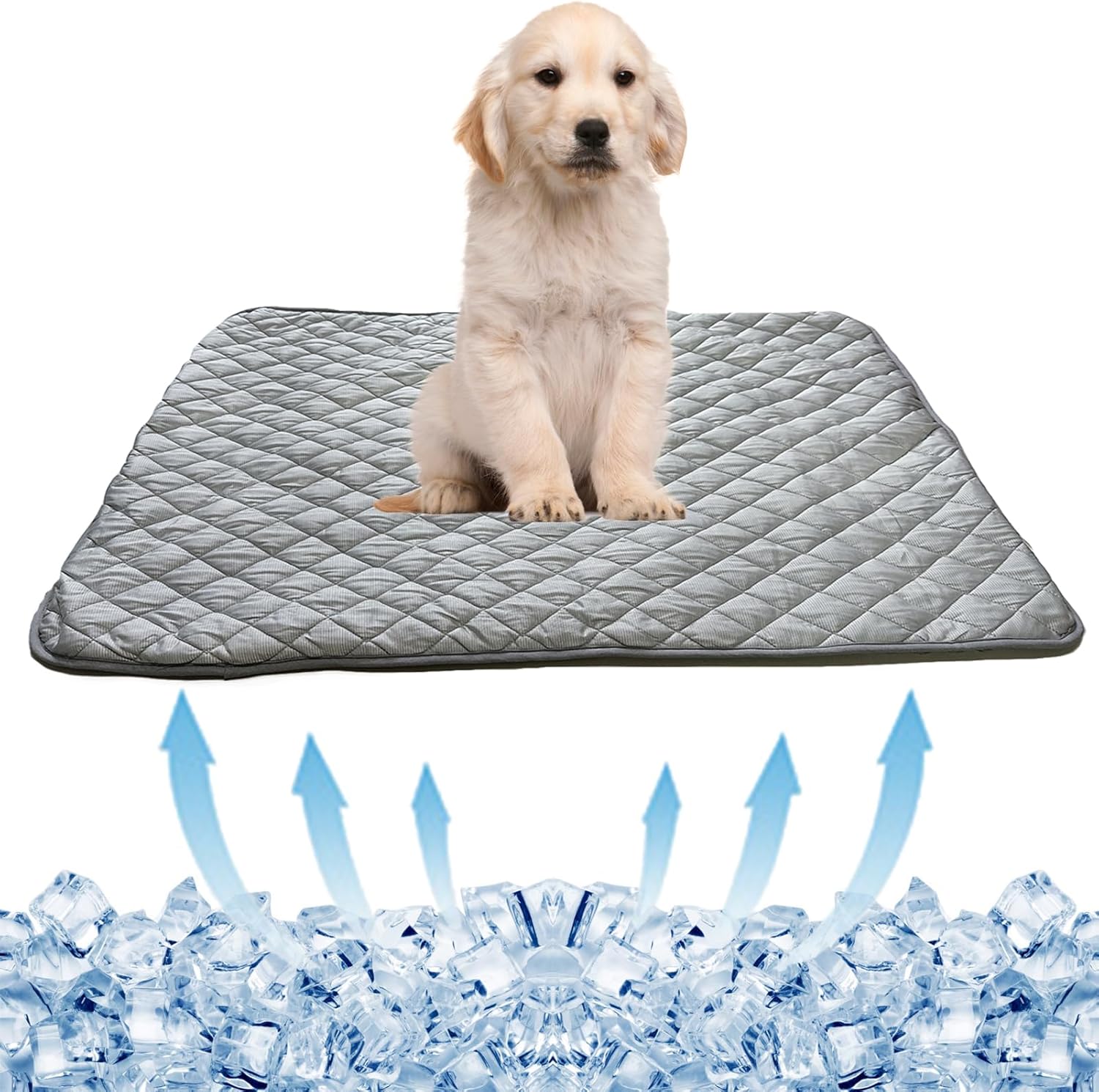 BAMY Cat Cooling Mat Summer Dog Silk Pad Self Cooling Cushion Washable Kitten Ice Blanket with Duck Strawberry Pattern (Grey, M (27.6″x19.7″))