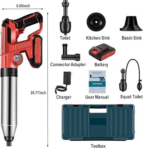 Miniatura 6 de Émbolo eléctrico para inodoro, removedor de obstrucciones de drenaje de pelo, émbolo de aire de alta presión, émbolo resistente para inodoro, baño