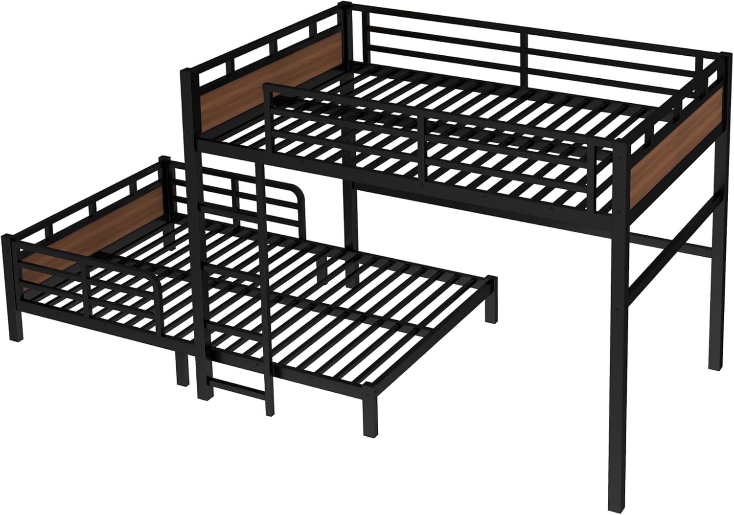 Assembly step showing the vertical posts for the upper bunk bed being attached
