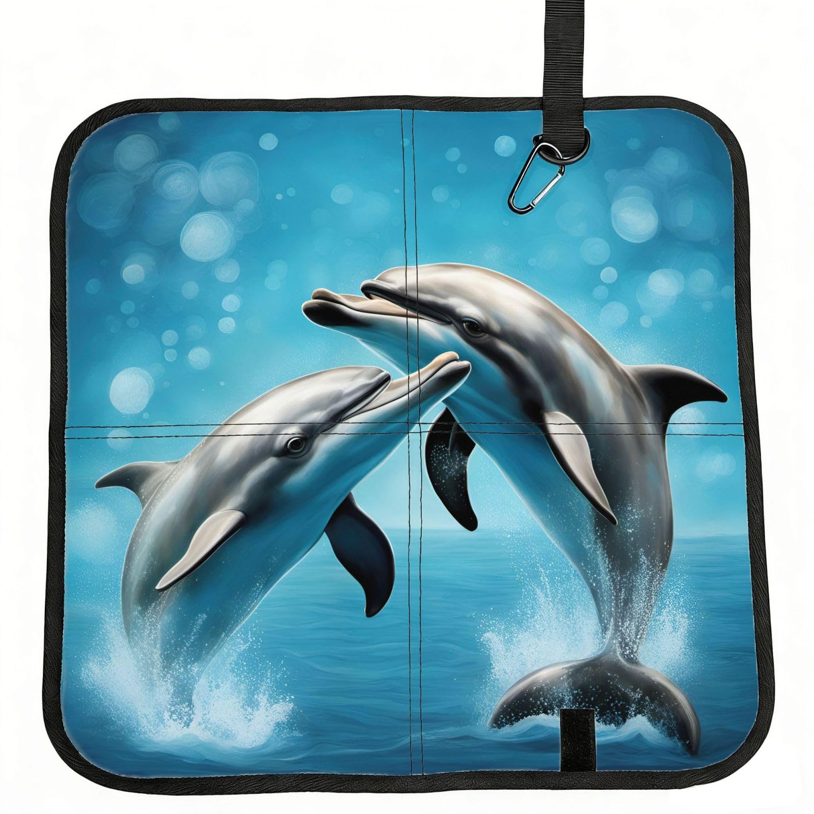 DIEzig Dolphins in Love Printed Compact Foldable Sitting Pad Oxford Base, Portable Cushion for Fishing Sports Events