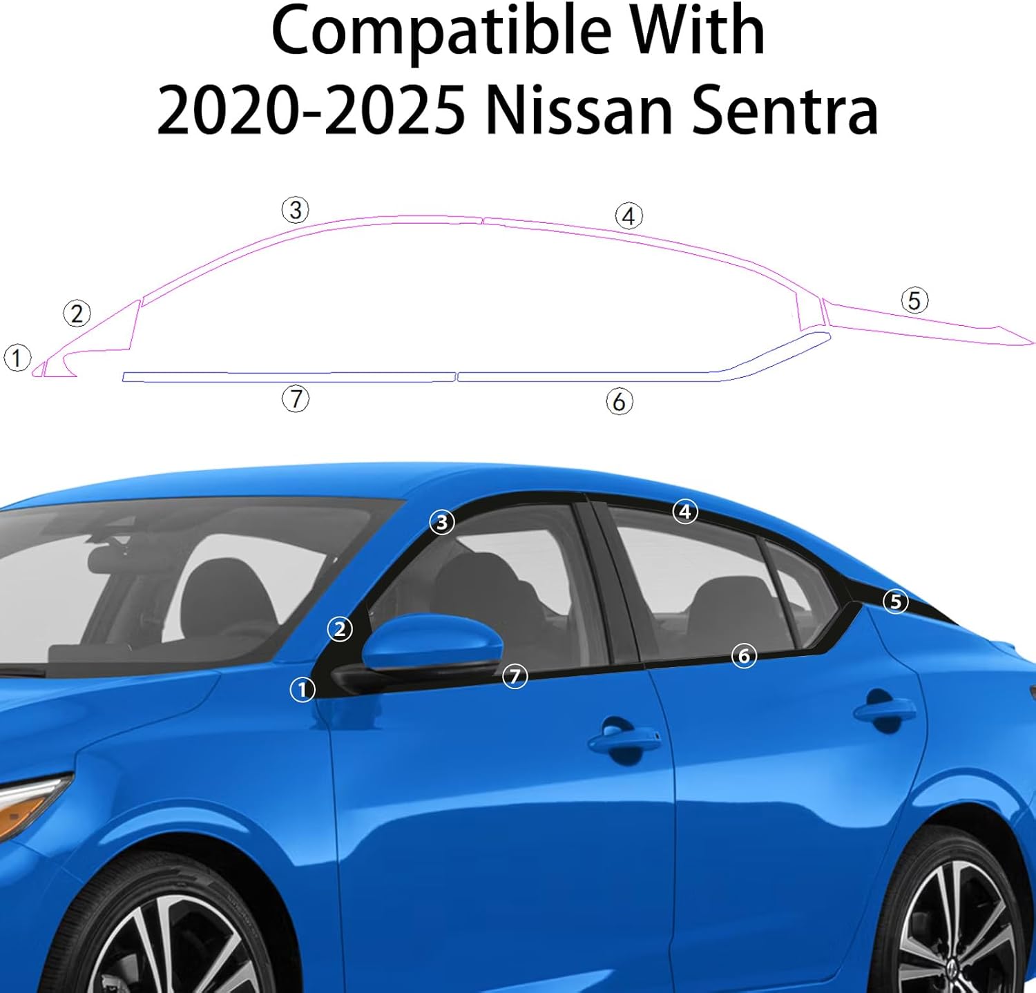 Stainless Steel Window Trim Chrome Delete for Nissan Sentra 2020-2025 Black Window Trim Blackout Kit