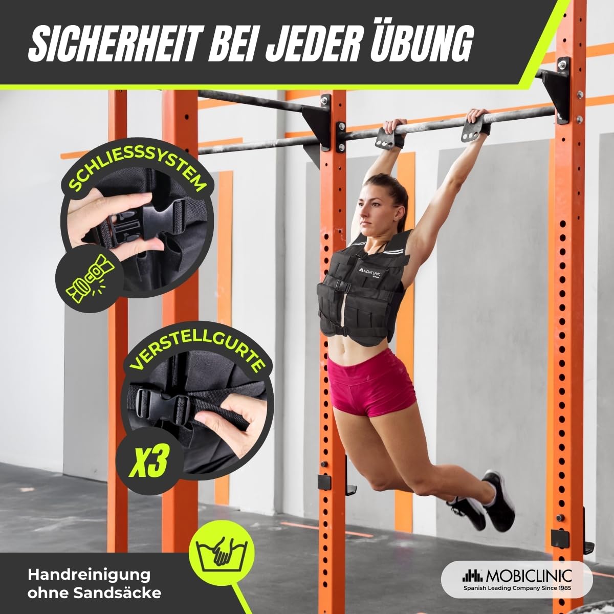 Mobiclinic®, Gewichtsweste, 10/20kg, Weighted vest, Verstellbar, Langlebig, 600D-Oxford-Gewebe, Inklusive Gewichte, Reflektierende Streifen, Gewichtsweste für körperliches Training, Iron