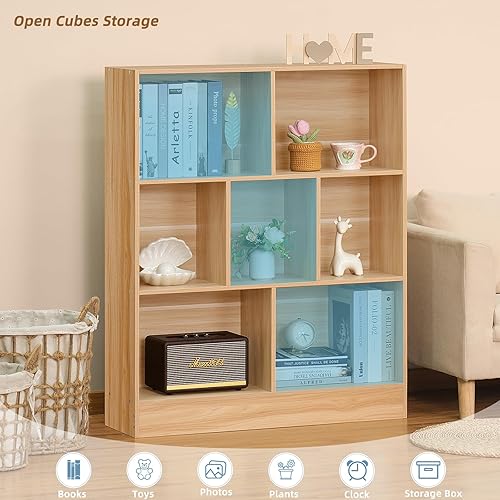 Miniatura 87 de LEYAOYAO Estantería de 10 cubos, estantería ancha moderna de 3 niveles con patas, estantería de madera de mediados de siglo, estuche grande rosa,