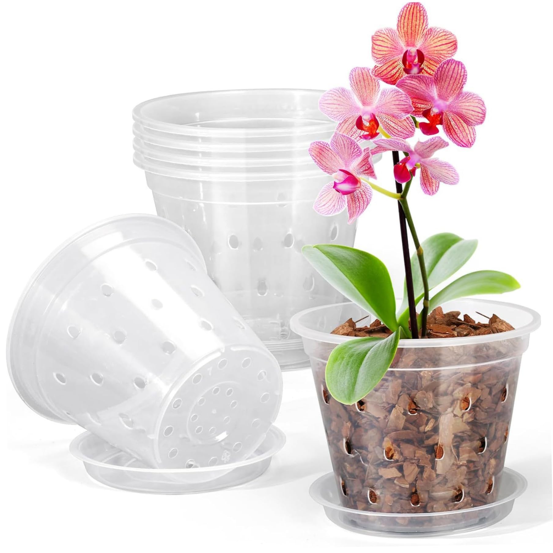 Muzrunq 80Mm 5Pcs Clear Plastic Orchid Pots With Holes, Drainage & Ventilation Design For Indoor/Outdoor Orchids, Succulents, And Houseplants (80Mm)