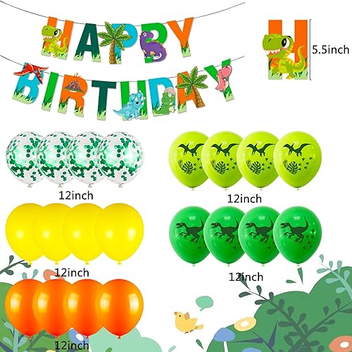 Miniatura 3 de Suministros de fiesta de cumpleaños de dinosaurios, decoraciones de fiesta de dinosaurios, globos de aluminio de dinosaurio de 4 años para niños y