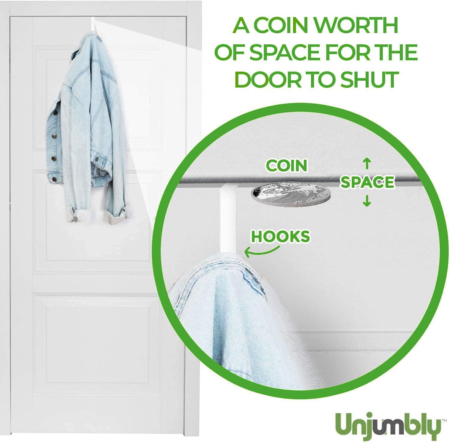 Unjumbly Over Door Hook Set- 2 Pack, Sturdy Metal Back of Door Hooks Fitting Wide and Thin Doors, Ideal Over the Door Wreath Hanger and White Hooks For Hanging Towels, Coats and More : Industrial & Scientific