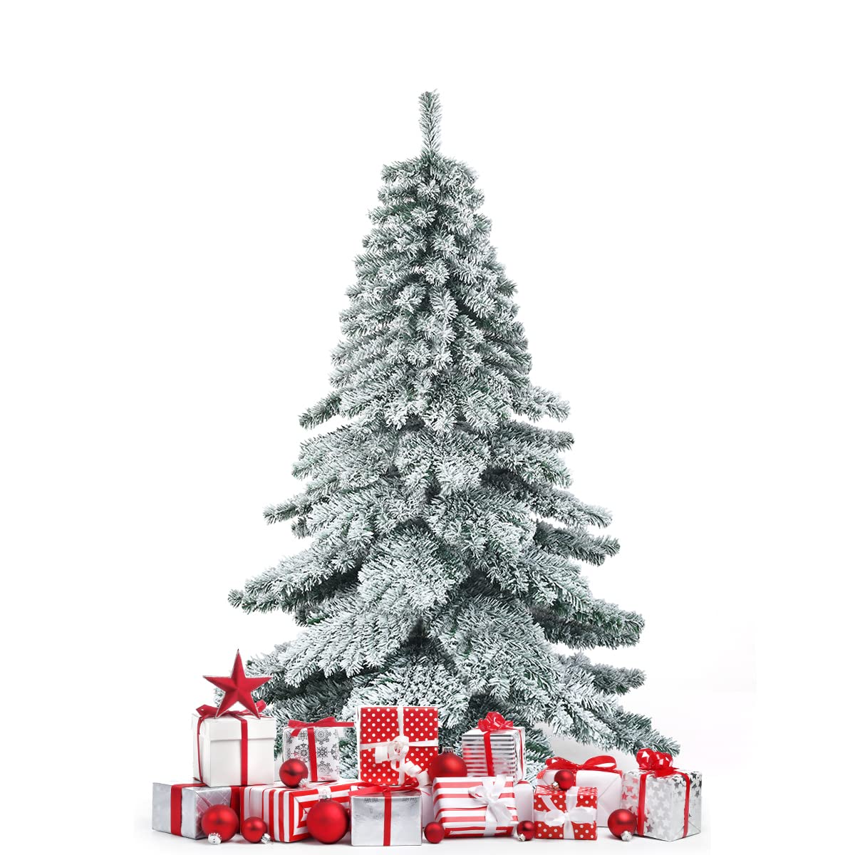 GOPLUS Árbol de Navidad Artificial Nevado (Nevado, 180 cm) | Decoración navideña con 657 ramas de PVC ignífugo, soporte de hierro y montaje rápido, plegable