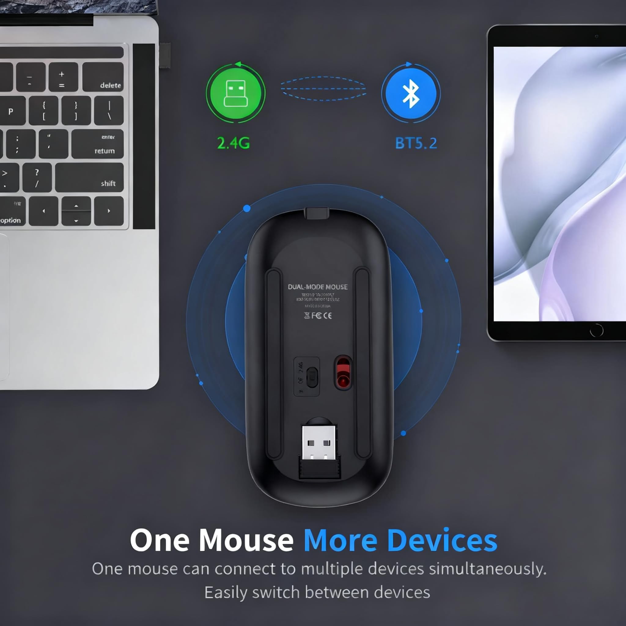 Ratón Inalámbrico Wowssyo 2.4GHz Y Bluetooth – Recargable, 1600 DPI, Luz LED 7 Colores Para Portátil, Mac, IPad Y PC
