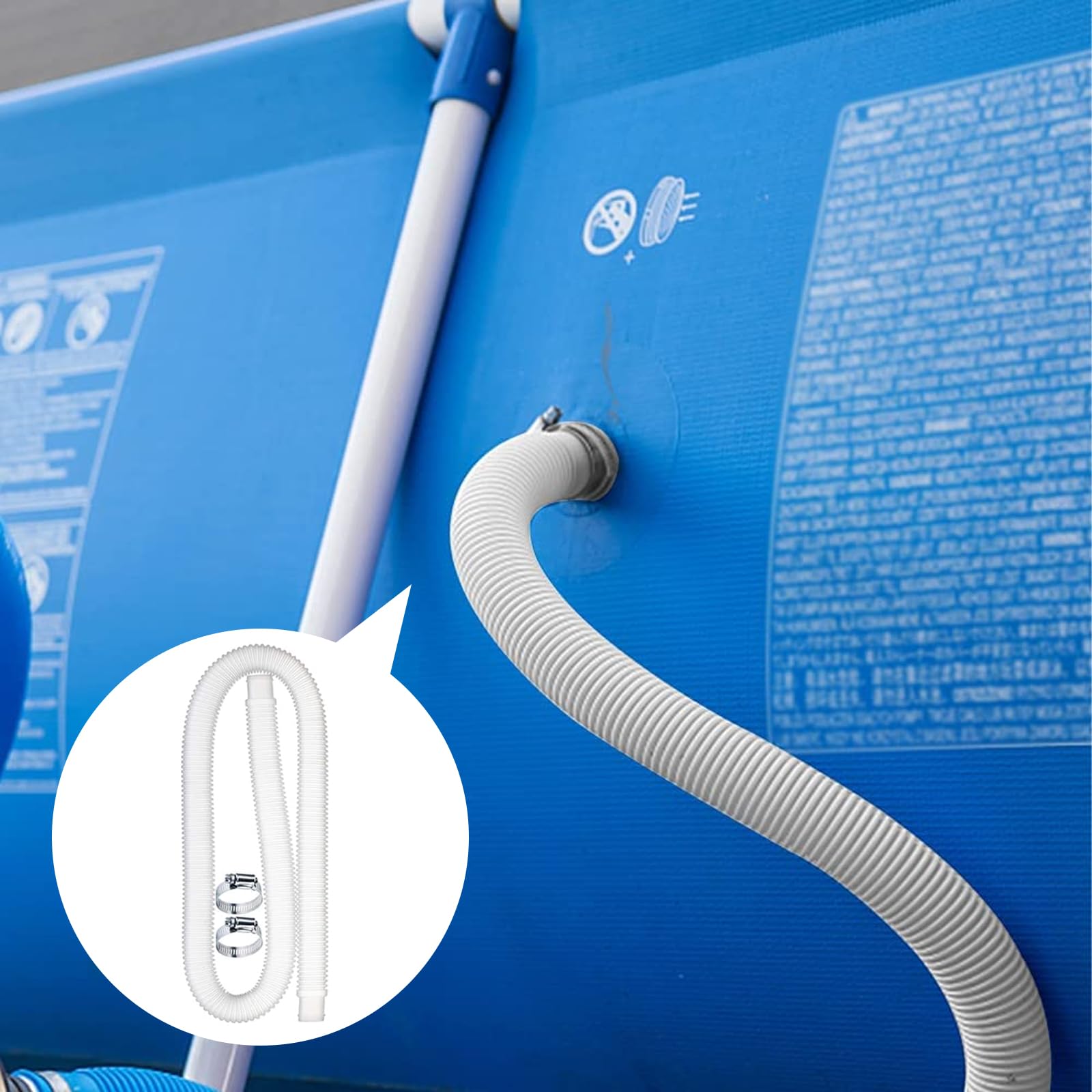 2 pièces Tuyau pour Piscine,Tuyau de Rechange pour Piscine,Pompe à Filtre avec 4 Pinces Métalliques,Tuyaux de Rechange pour Piscines Hors Sol(1.5m)