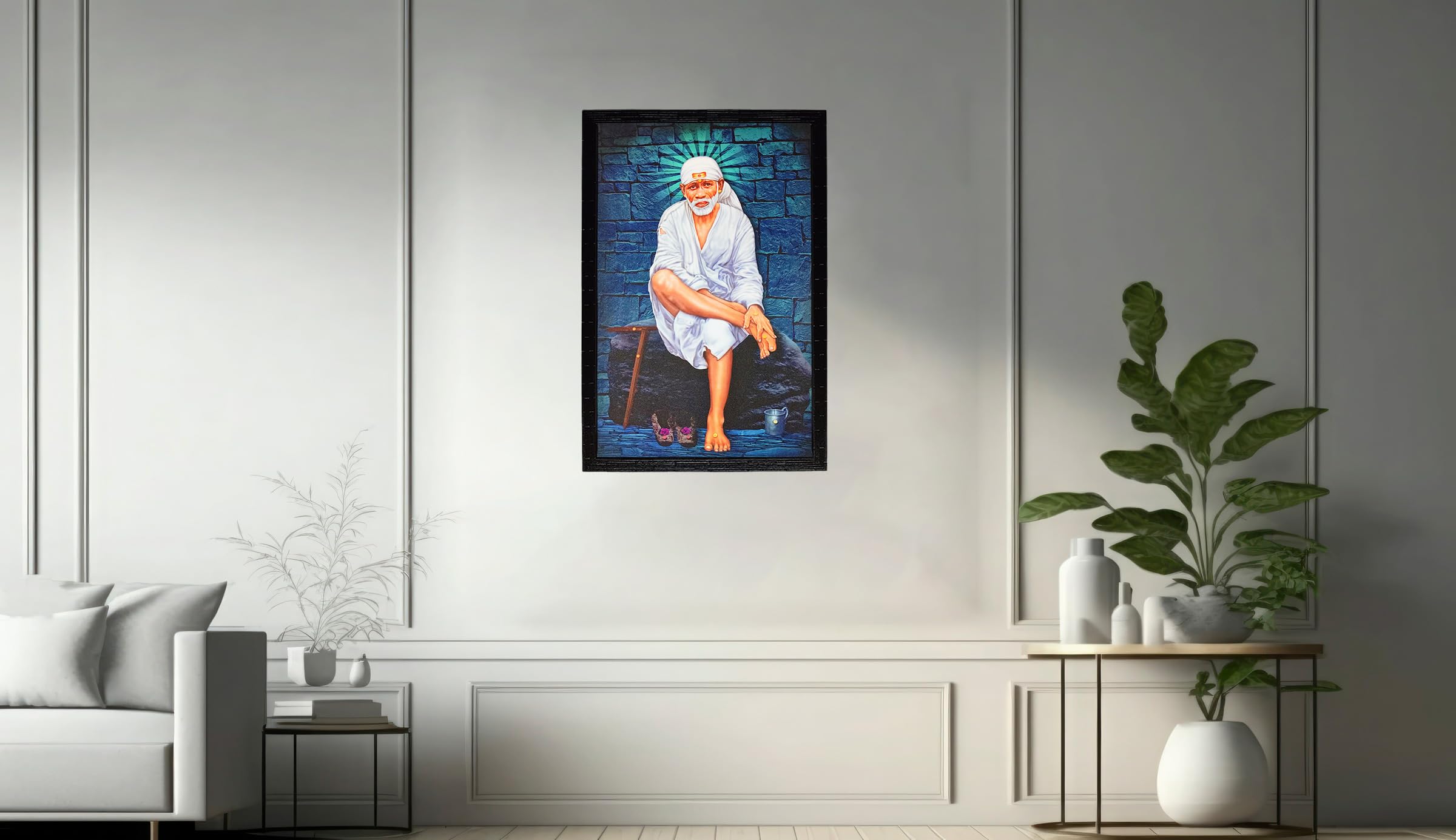 Dharam Arts Sai Baba Shirdi Ke Sainath Painting Hanging Photo Frame Decorative Item for Living Room, Bedroom, Home Decor and Wall Decoration_DART_141