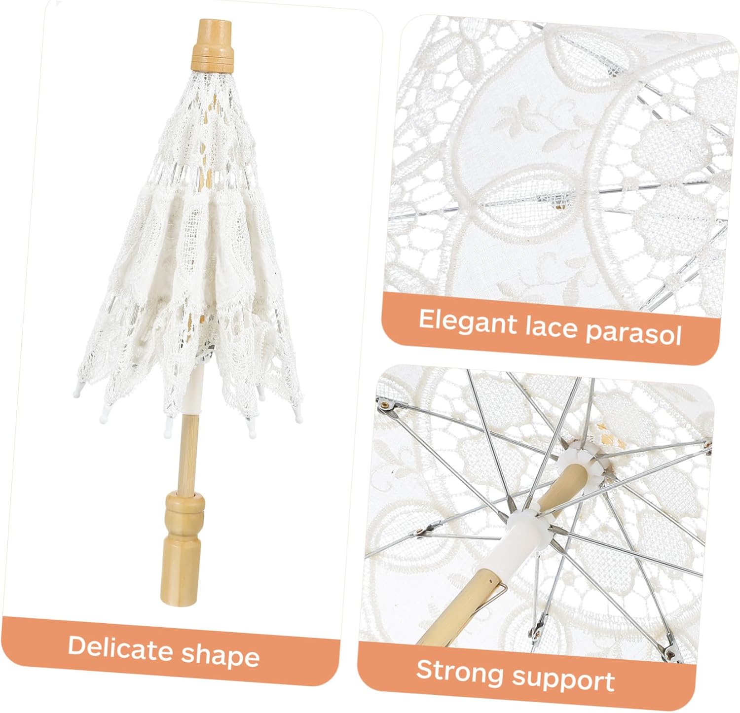 BESPORTBLE Lace Wedding Umbrella, Vintage Bridal Umbrella Craft Flowers Parasol for Photo Party Celebration White