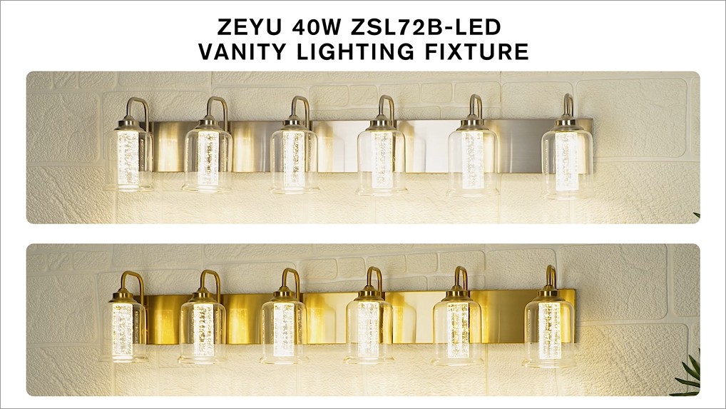 Image of zeyu 40W Crystal LED Vanity Light, 6-Light Bathroom Light Fixture Dimmable with 5 Color Modes, Brushed Nickel Finish with Crystal Bubble and Clear Glass, ZSL72B-6W LED BN