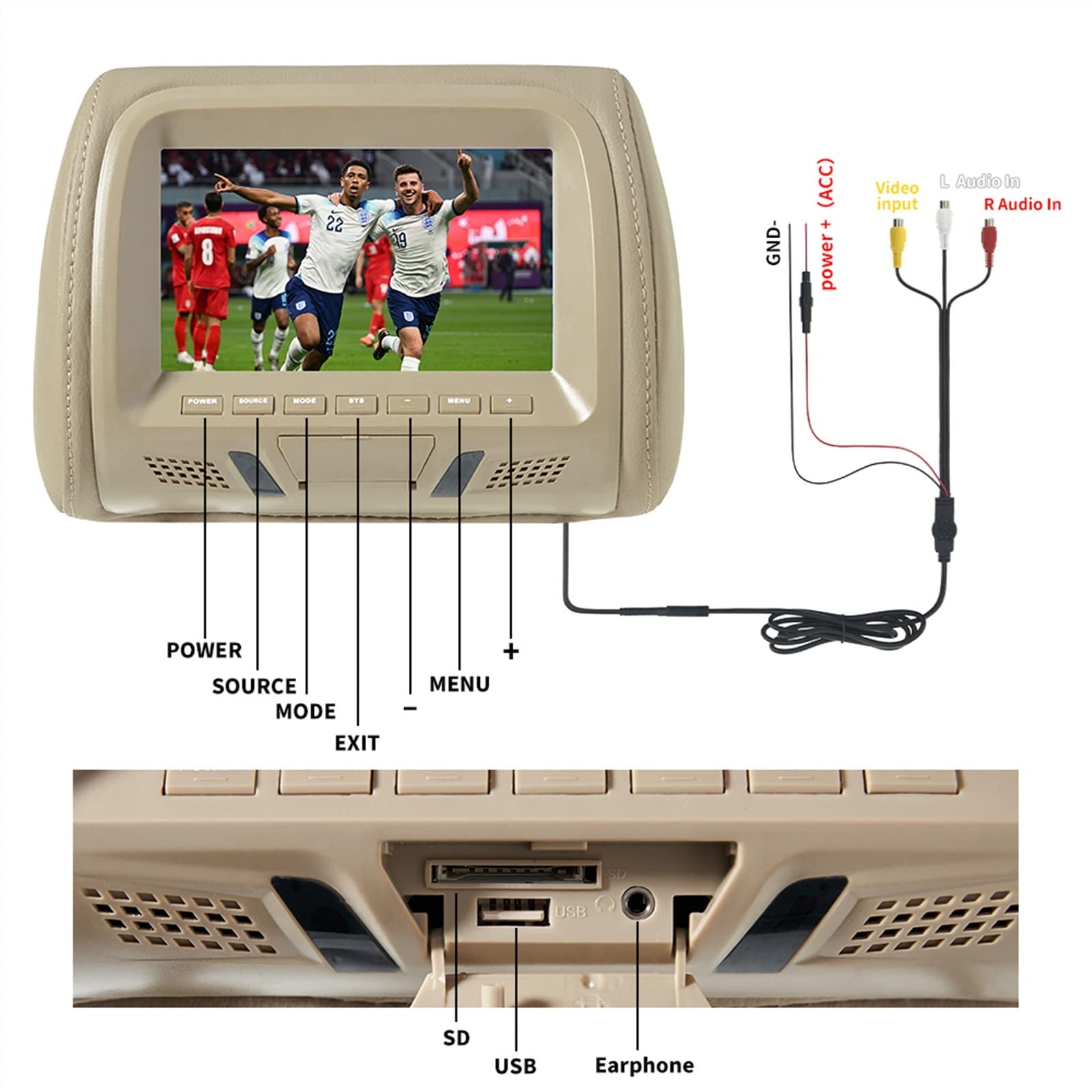 Universele 7Inches Auto Hoofdsteun Monitor Scherm Achterbank Entertainment Multi Media Speler Voor Av Usb
