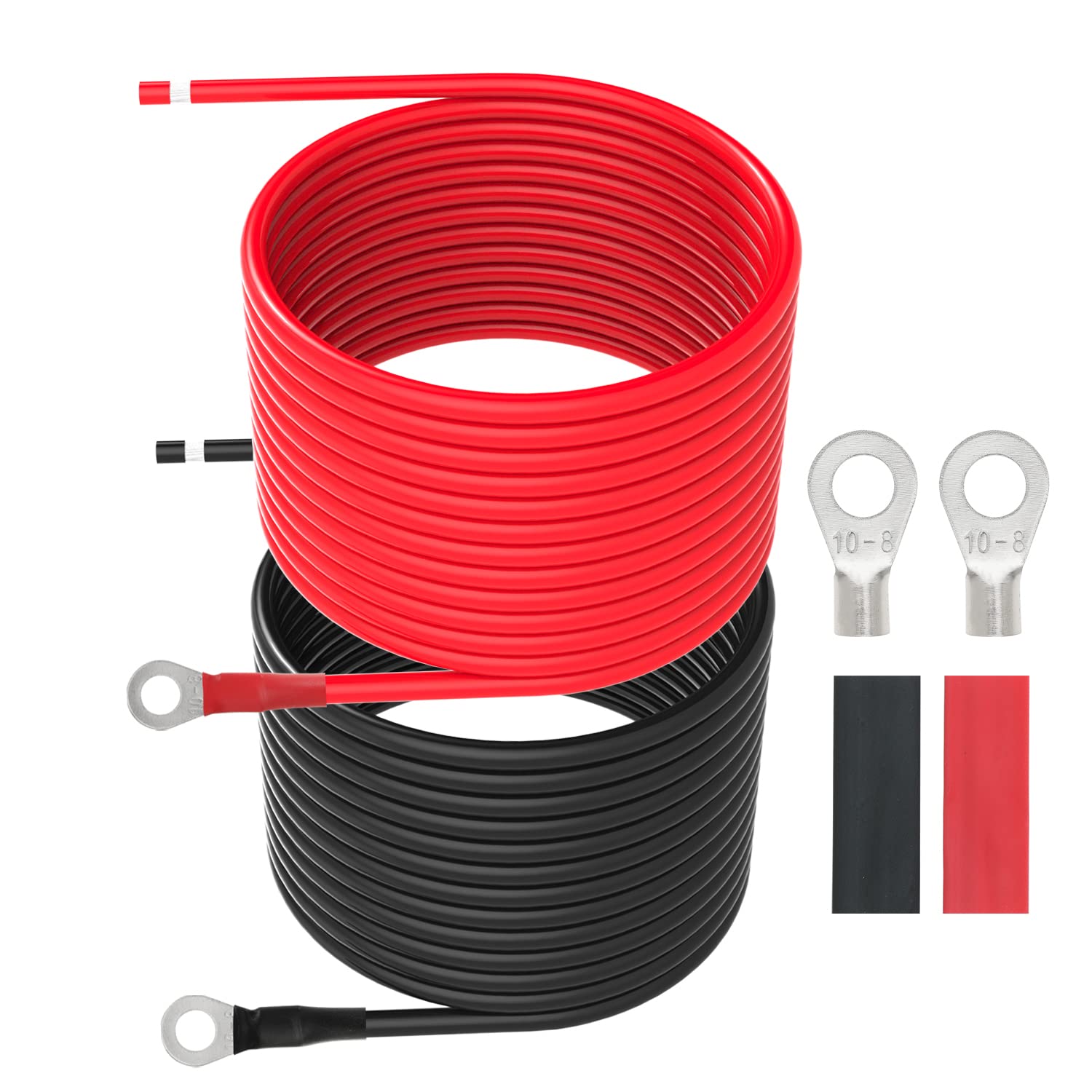 Cables de batería de 8 AWG, calibre 8, cable de extensión de cobre estañado con lengüetas de 5/16 pulgadas para caravana, panel solar, automóvil, automóvil (8 AWG, 20 pies)