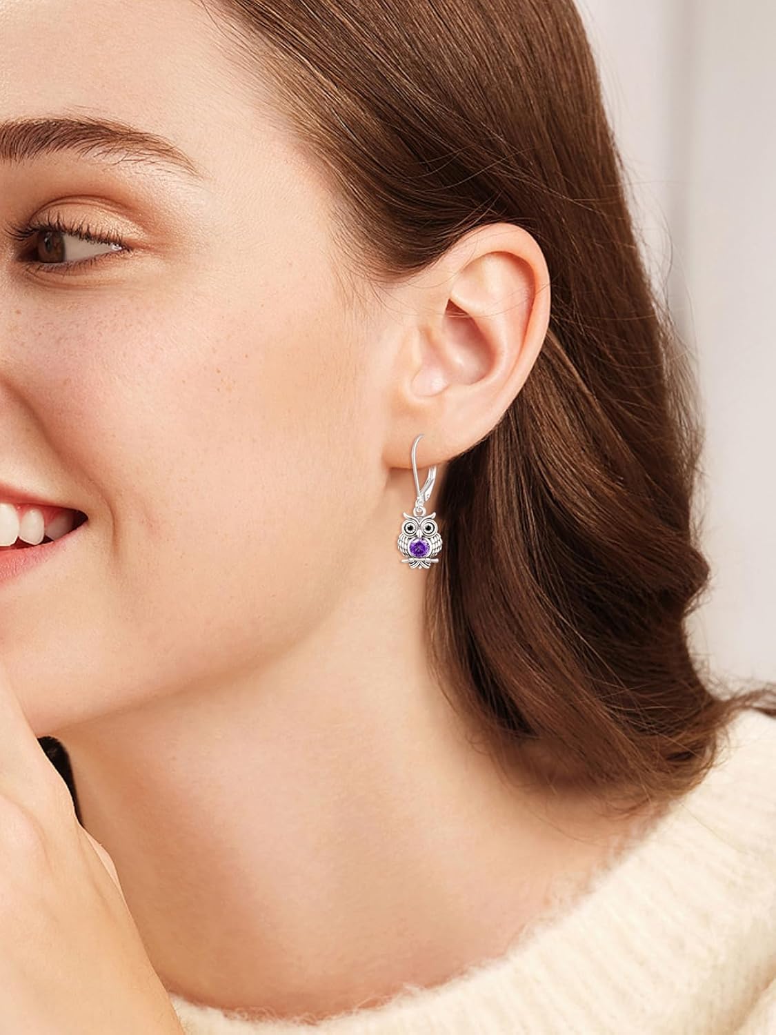 Palpitate Owl Earrings 925 Sterling Silver Owl Leverback Earrings Cute Animal Gifts for Women Her Daughters - Image 5