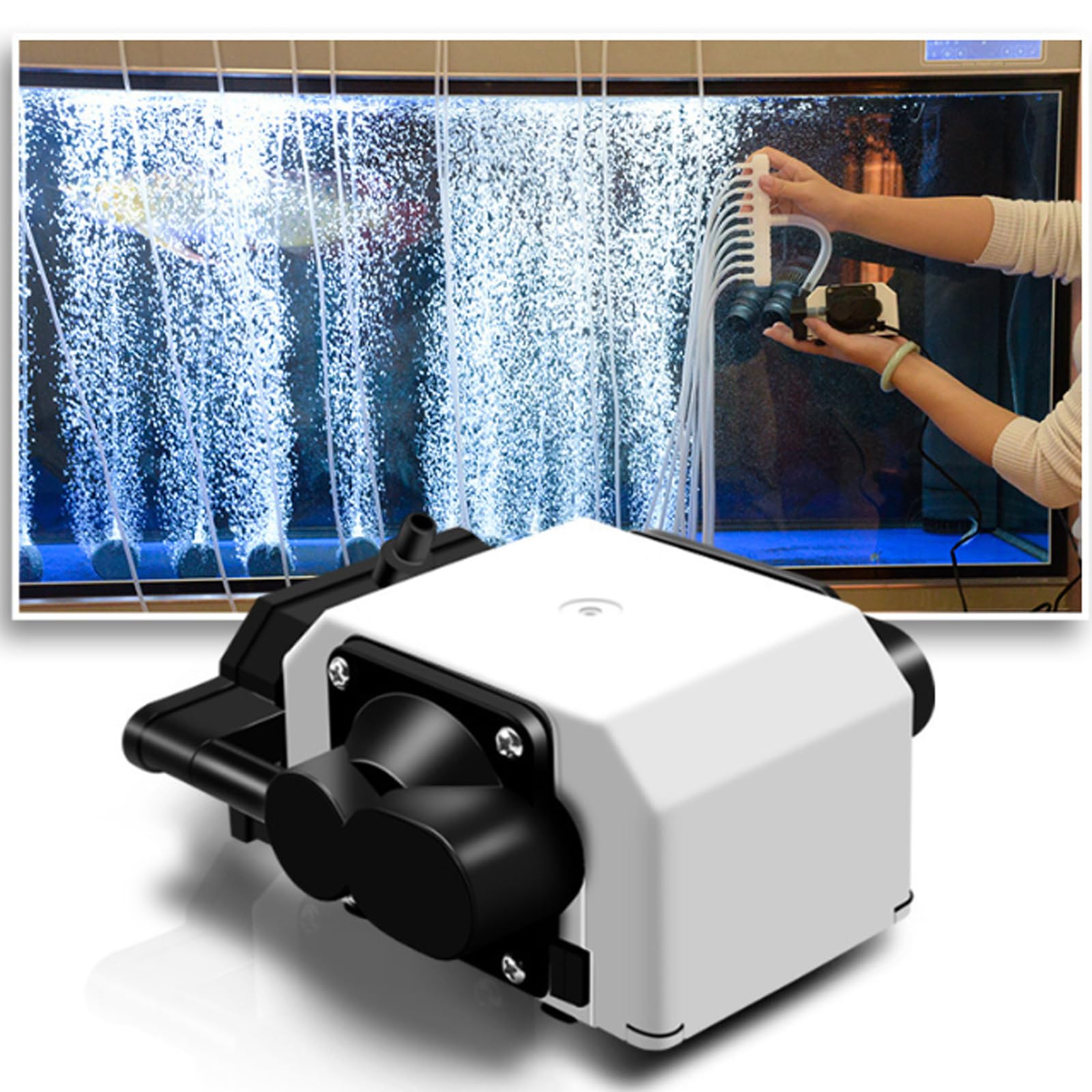 Pompe à air d'aquarium avec 6 sorties, aérateur de bassin réglable de 25 W, pompe à oxygène d'aquarium avec pierres à air, pompe à air silencieuse, puissante pompe à air d'aquarium 3300 l/h pour